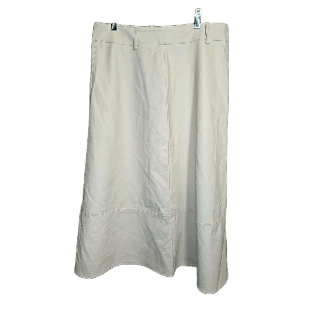 Haute Monde Faux Leather Midi Skirt Women's L White Cream Vegan Leather A-Line